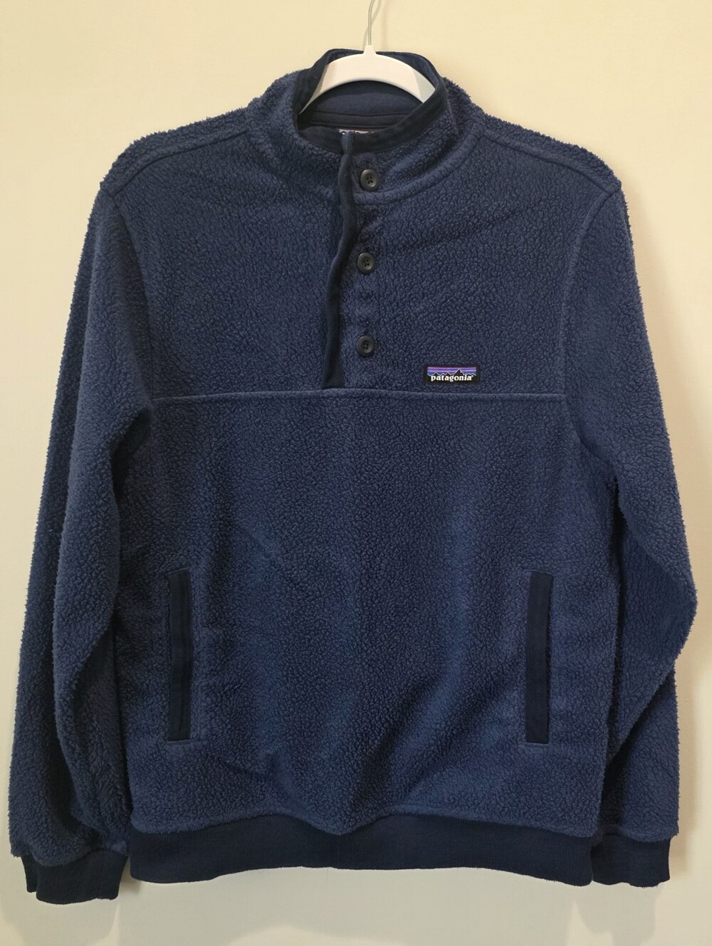 Patagonia Mens Shearling Button Pullover Navy Small